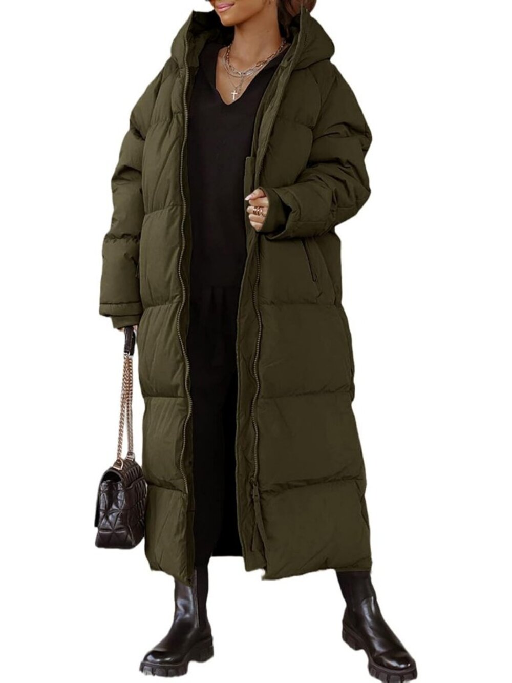Cozy Hooded Long Quilted Maxi Coat | Women's Puffer Jacket with Long Sleeves